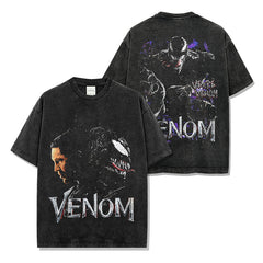 Vintage VENOM Venom Printed Short Sleeve T-Shirt Washed Long Sleeve Loose Hooded Sweater Men's Trend