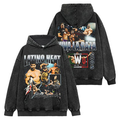 Eddie Guerrero Printed Washed Short Sleeve T-Shirt Crew Neck Loose Hooded Sweater