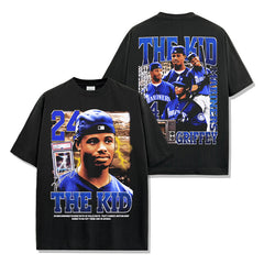 Ken Griffey Jr Printed Short Sleeve T-Shirt Washed Long Sleeve Loose Hooded Sweater Men