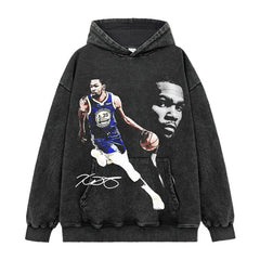 Kevin Durant Printed Short Sleeve T-Shirt Washed Long Sleeve Loose Hooded Sweater Men