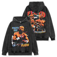 Floyd Mayweather Jr Printed Washed Short Sleeve T-Shirt Crew Neck Hooded Sweater