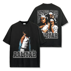 Hip Hop AALIYAH Printed Short Sleeve T-Shirt Washed Long Sleeve Loose Hooded Sweater