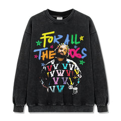 Hip Hop Tide Drake DRAKE Printed Short Sleeve T-Shirt Washed Old Long Sleeve Loose Hooded Sweater Men