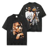 Vintage KOBE Kobe Double Sided Printed Short Sleeve T-Shirt Washed Long Sleeve Loose Hooded Sweater