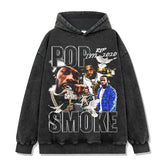 Pop Smoke Print Short Sleeve T-Shirt Washed Long Sleeve Crew Neck Hooded Sweater
