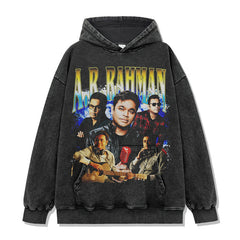 A.R. Raman Rahman Printed Short Sleeve T-Shirt Washed Long Sleeve Loose Casual Hooded Sweater Men