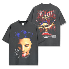 Rauw Alejandro Printed Short Sleeve T-Shirt Washed Long Sleeve Loose Hooded Sweater Men