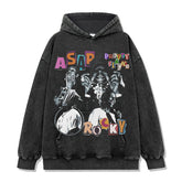 Hip Hop A $AP Rocky Printed Short Sleeve T-Shirt Washed Long Sleeve Loose Blockbuster Hooded Sweater Men