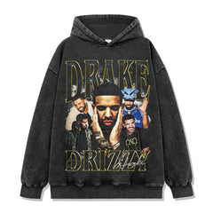 Hip Hop DRAKE Drake Printed Short Sleeve T-Shirt Washed Long Sleeve Crew Neck Loose Hooded Sweater