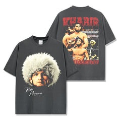 Khabib Nurmagomedo Printed Short Sleeve T-Shirt Washed Long Sleeve Loose Hooded Sweater Men