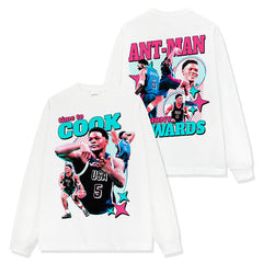 Anthony Edwards Printed Short Sleeve T-Shirt Crew Neck Washed Hooded Sweater Men