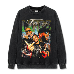 Hip Hop Tory Lanez Printed Short Sleeve T-Shirt Washed Long Sleeve Loose Casual Hooded Sweater Men
