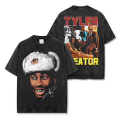 Hip Hop Tyler The Creator Printed Short Sleeve T-Shirt Washed Long Sleeve Loose Hooded Sweater