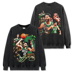 Vintage Tatum TATUM print short sleeve t-shirt washed long sleeve round neck casual hooded sweatshirt men