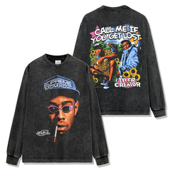 Vintage Tyler the Creator Printed Short Sleeve T-Shirt Washed Long Sleeve Crew Neck Casual Hooded Sweater