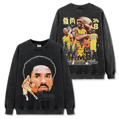 Vintage Kobe Kobe Black Printed Short Sleeve T-Shirt Washed Long Sleeve Crew Neck Casual Hooded Sweater