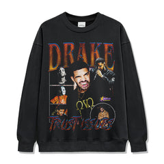 Hip Hop Drake DRAKE Printed Short Sleeve T-Shirt Washed Old Long Sleeve Loose Heavy Hooded Sweater