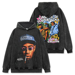 Vintage Tyler the Creator Printed Short Sleeve T-Shirt Washed Long Sleeve Crew Neck Casual Hooded Sweater