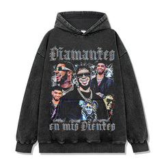Anuel AA Printed Short Sleeve T-Shirt Washed Long Sleeve Loose Hooded Sweater