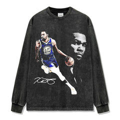 Kevin Durant Printed Short Sleeve T-Shirt Washed Long Sleeve Loose Hooded Sweater Men