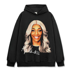 Vintage Wilson A'ja Printed Short Sleeve T-Shirt Washed Long Sleeve Crew Neck Loose Hooded Sweater Men