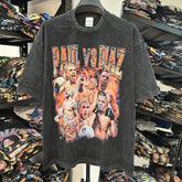 Vintage Paul vs Diaz Printed Short Sleeve T-Shirt Washed Loose Heavy Cotton Small Neckline Tide T