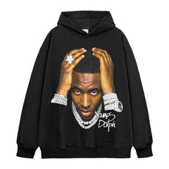 Young Dolph Print Short Sleeve T-Shirt Washed Long Sleeve Crew Neck Loose Hooded Sweatshirt Men