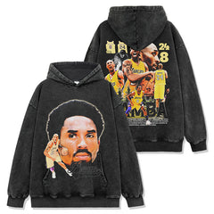 Vintage Kobe Kobe Black Printed Short Sleeve T-Shirt Washed Long Sleeve Crew Neck Casual Hooded Sweater
