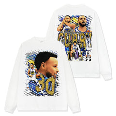 Stephen Curry Print Short Sleeve T-Shirt Long Sleeve Loose Crew Neck Washed Hooded Sweater