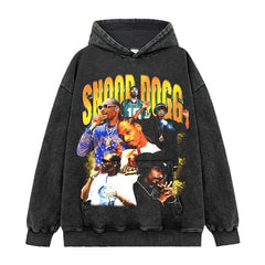 Snoop Dogg Printed Washed Short Sleeve T-Shirt Crew Neck Long Sleeve Hooded Sweater