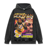 Vintage Rodman Printed Short Sleeve T-Shirt Washed Old Long Sleeve Crew Neck Loose Hooded Sweater Men