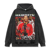 Vintage Derrick Print Short Sleeve T-Shirt Washed Distressed Long Sleeve Crew Neck Loose Hooded Sweatshirt