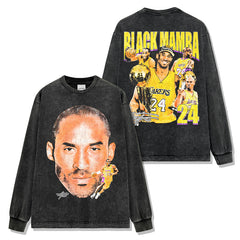 Vintage KOBE Kobe double-sided printed washed short-sleeved T-shirt casual crew neck loose hooded sweater