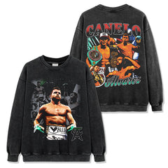 Canelo ¨¢lvarez Printed Washed Short Sleeve T-Shirt Casual Crew Neck Loose Hooded Sweater Men