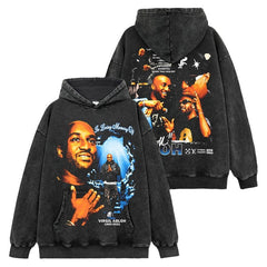 Virgil Abloh Print Washed Short Sleeve T-Shirt Crew Neck Heavy Hooded Sweater Men