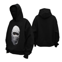 Heavy 450g retro print street dark pearl masked hooded sweater hoodie men and women