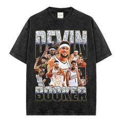 Vintage Booker Printed Short Sleeve T-Shirt Washed Casual Long Sleeve Crew Neck Hooded Sweater Men