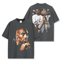 Vintage KOBE Kobe Double Sided Printed Short Sleeve T-Shirt Washed Long Sleeve Loose Hooded Sweater