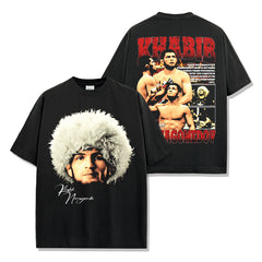 Khabib Nurmagomedo Printed Short Sleeve T-Shirt Washed Long Sleeve Loose Hooded Sweater Men