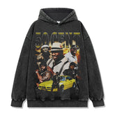 Hip Hop 50 Cent Printed Short Sleeve T-Shirt Washed Old Long Sleeve Loose Casual Hooded Sweater Men