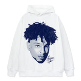 Vintage Hip Hop 21 SAVAGE FIX Printed Short Sleeve T-Shirt Cotton Crew Neck Long Sleeve Loose Hooded Sweater