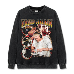Fred fred again print short sleeve t-shirt washed long sleeve crewneck loose hooded sweater