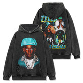 Hip Hop Tyler the Creator Printed Washed Short Sleeve T-Shirt Casual Crew Neck Loose Hooded Sweater