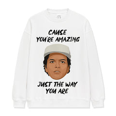Vintage Hip Hop Bruno Mars Bro Print Short Sleeve T-Shirt Crew Neck Long Sleeve Loose Hooded Sweater