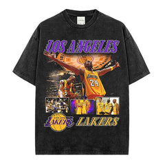 Retro star kobe print short-sleeved t-shirt washed casual long-sleeved crew neck hooded sweater men's trend