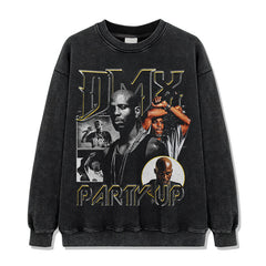 DMX Earl Simmons Printed Short Sleeve T-Shirt Washed Long Sleeve Loose Casual Hooded Sweater