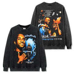 Virgil Abloh Print Washed Short Sleeve T-Shirt Crew Neck Heavy Hooded Sweater Men