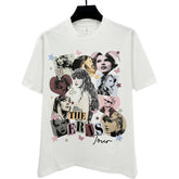 2024 Taylor Printed Short Sleeve T-Shirt Heavy Crew Neck Cotton Versatile Vintage Top Tide
