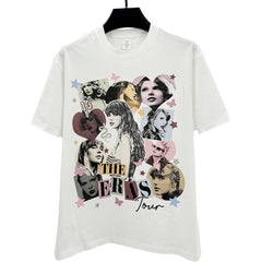 2024 Taylor Printed Short Sleeve T-Shirt Heavy Crew Neck Cotton Versatile Vintage Top Tide