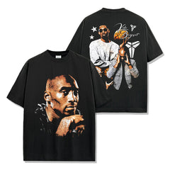 Vintage KOBE Kobe Double Sided Printed Short Sleeve T-Shirt Washed Long Sleeve Loose Hooded Sweater